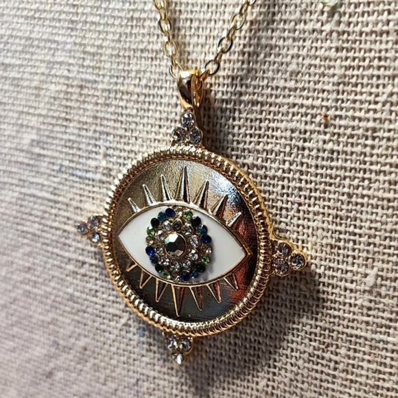 Rachel Roy Heavy Plated Evil Eye Rhinestone Enamel Necklace Protection Good Luck - Picture 4 of 10
